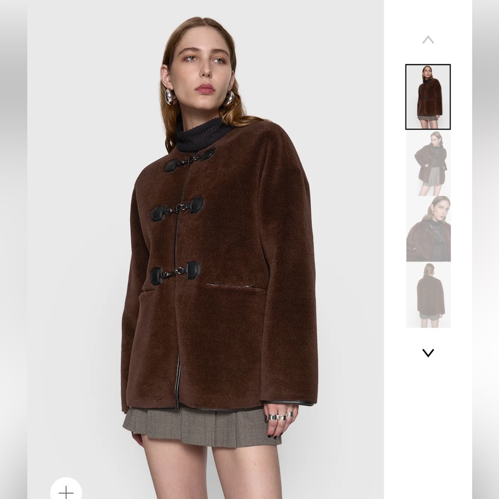 NWT Rebecca Minkoff Brown Shearling Toggle Jacket Size XL